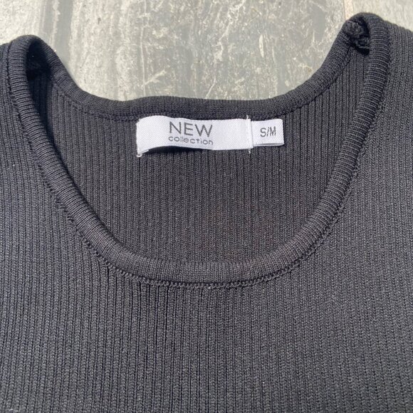 NEW Collection Rhinestone Fringe Trim Ribbed Stretchy Crop Tank Top Black Sz S/M - Picture 2 of 10